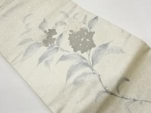 銀彩手描き花葉模様織出し名古屋帯